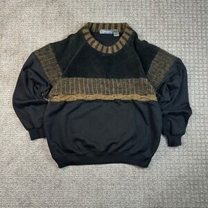 Mark Elliot Vintage Mens Large Black Suede Leather Knit Mixed Media Sweatshirt